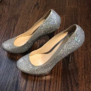 Enzo Angiolini silver sparkle heels